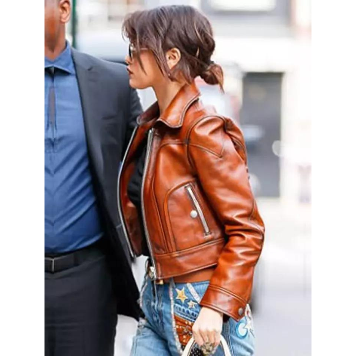 Selena Brown Distressed Brown Cowhide Motorcycle Fashion Jacket for Women's - Image 5