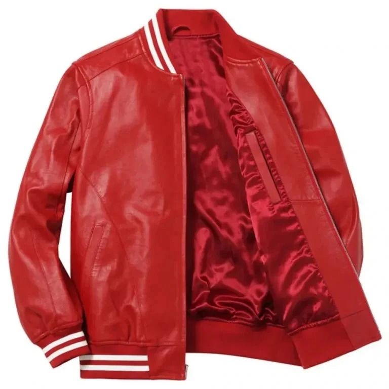 Supreme NY New York Yankees Full-Zip Varsity Red Genuine Cowhide Men's Jacket - Image 4