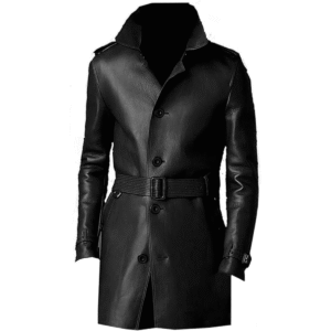 Teltino Men Genuine Long Trench Coat Cowhide Jacket Adjustable Belt