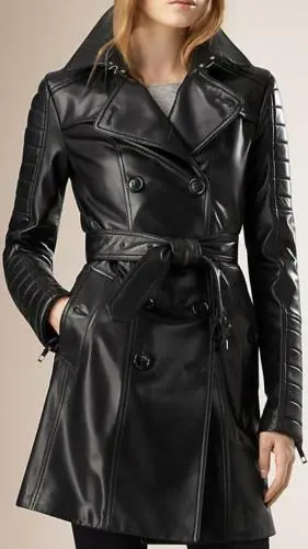 Western Black Chic Long Trench Coat Women 7-Button Plus Size Missy