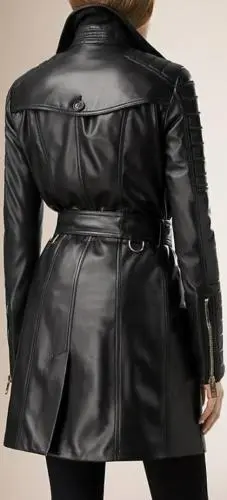 Western Black Chic Long Trench Coat Women 7-Button Plus Size Missy - Image 2