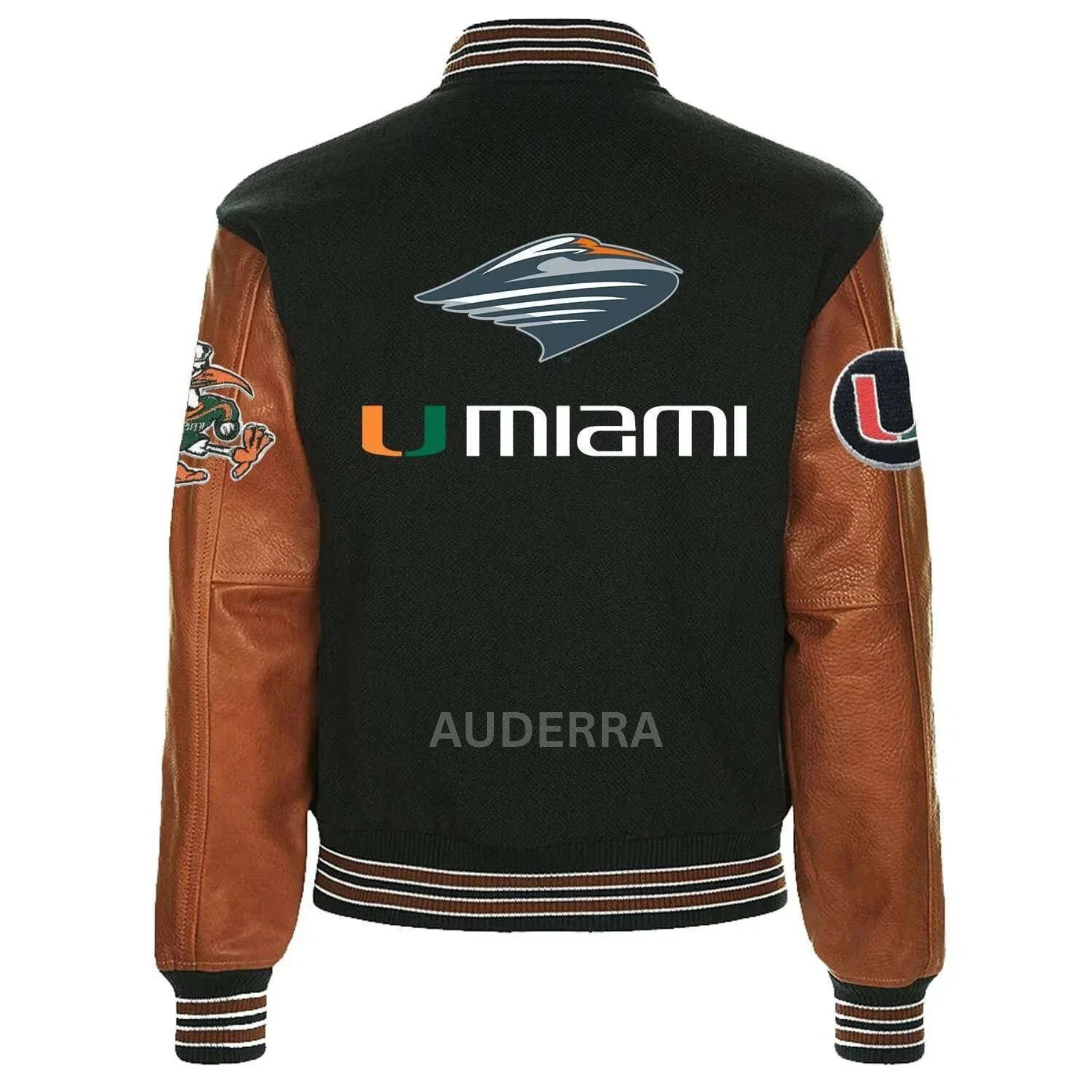 Miami Hurricanes Black Wool Genuine Cowhide Sleeves Varsity Men Letterman Jacket - Image 3