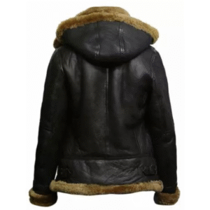 Women Aviator Hooded B3 Bomber Fur Shearling Real Sheepskin Cowhide Jacket