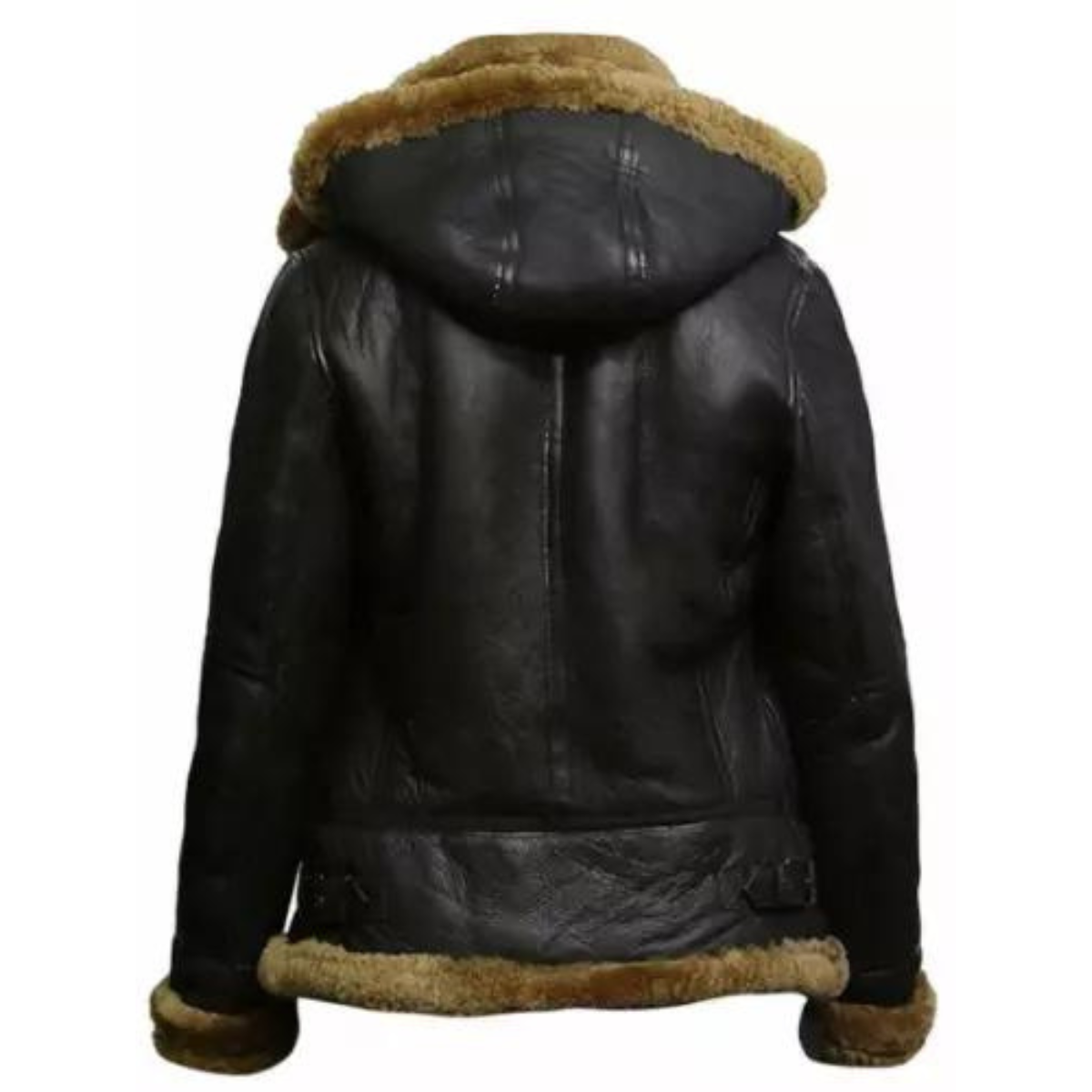 Women Aviator Hooded B3 Bomber Fur Shearling Real Sheepskin Cowhide Jacket - Image 2
