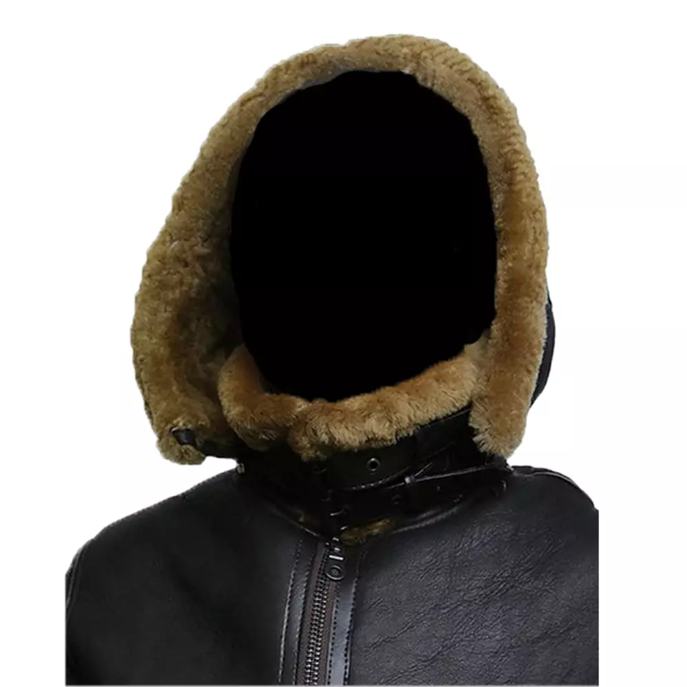 Women Aviator Hooded B3 Bomber Fur Shearling Real Sheepskin Cowhide Jacket - Image 4