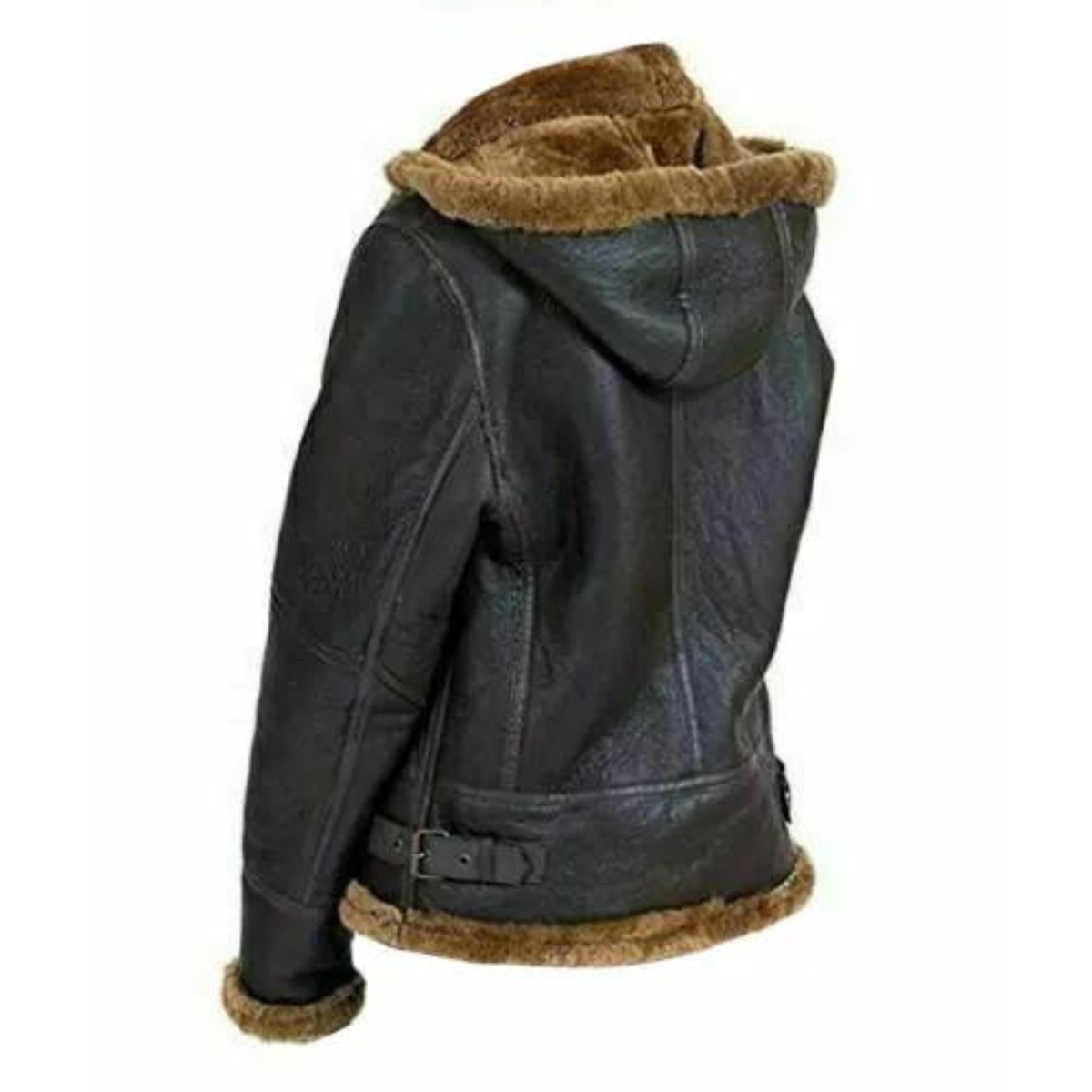Women Aviator Hooded B3 Bomber Fur Shearling Real Sheepskin Cowhide Jacket - Image 5