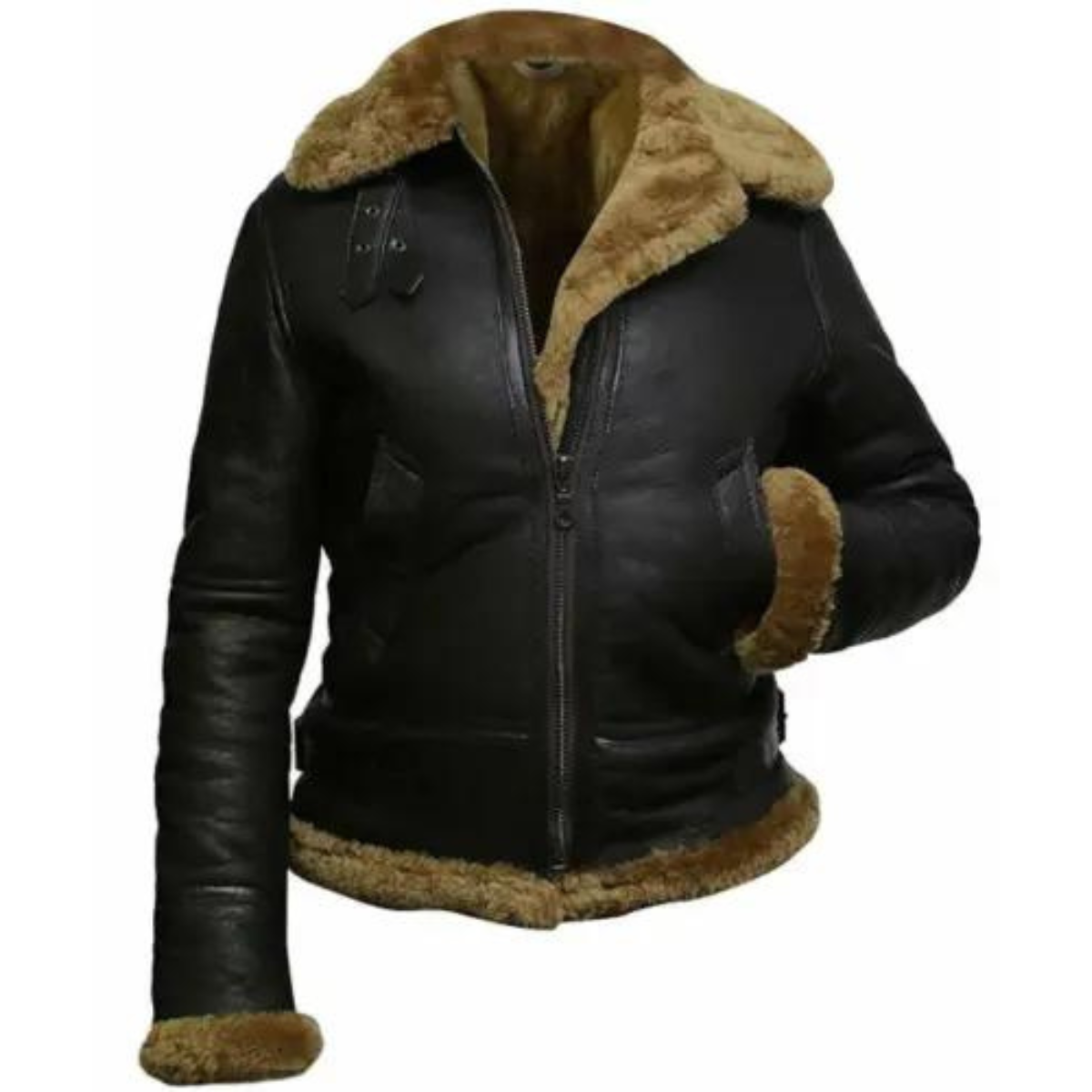 Women Aviator Hooded B3 Bomber Fur Shearling Real Sheepskin Cowhide Jacket