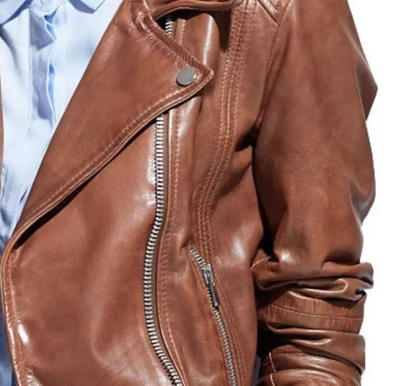Women Brown Vintage Style Motorcycle Cowhide Jacket | New Women Genuine Slim Fit Biker Sheepskin Cowhide Jacket - Image 4