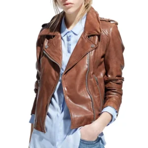Women Brown Vintage Style Motorcycle Cowhide Jacket | New Women Genuine Slim Fit Biker Sheepskin Cowhide Jacket