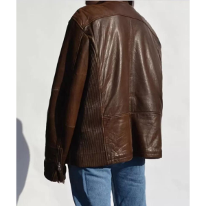 Women Fashion 80s Cowhide Jacket Vintage Style Brown Oversized Bomber for women