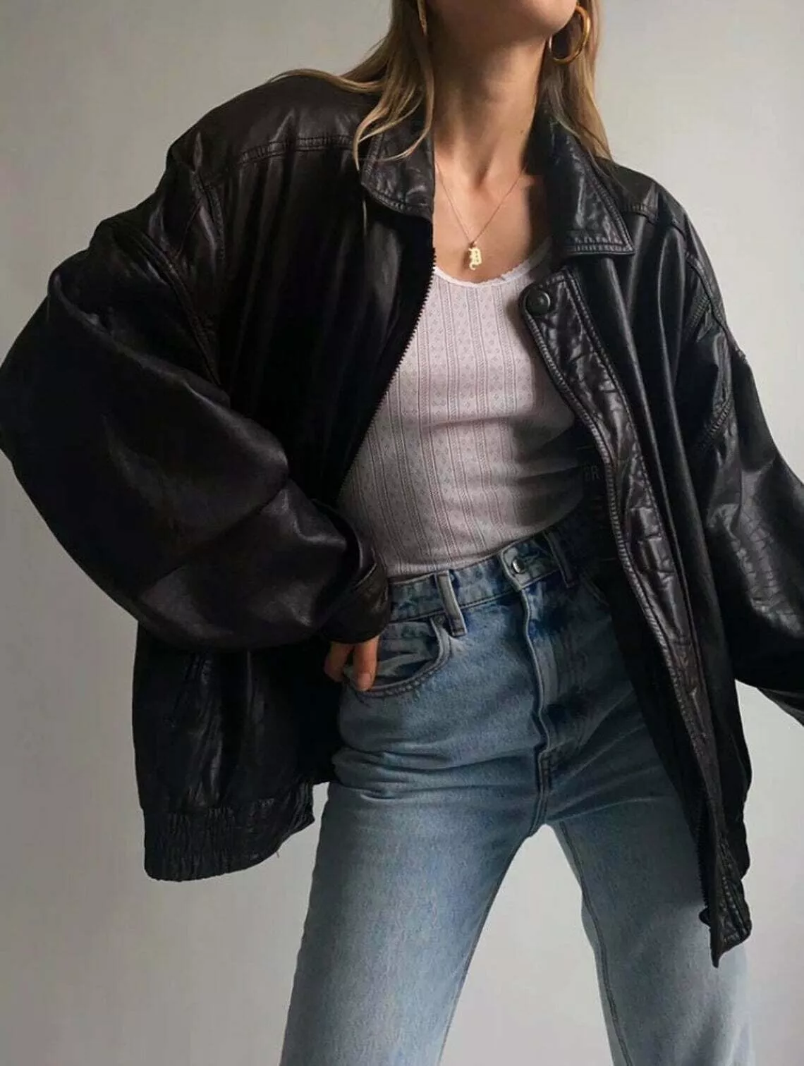 Women Fashion Cowhide Jacket Vintage Cowhide Oversized Bomber Jacket Outfit - Image 2