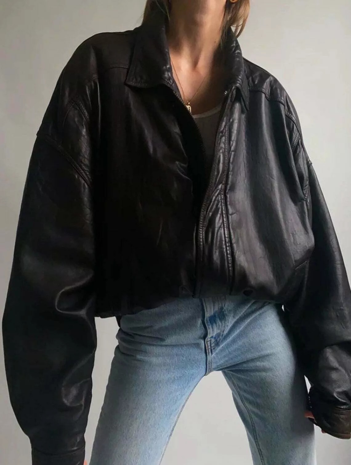 Women Fashion Cowhide Jacket Vintage Cowhide Oversized Bomber Jacket Outfit - Image 3
