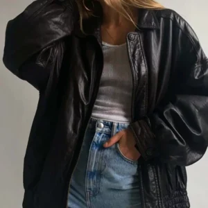 Women Fashion Cowhide Jacket Vintage Cowhide Oversized Bomber Jacket Outfit