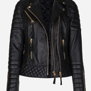 Women Genuine real Slim Fit Biker Diamond Quilted jacket