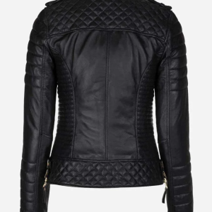 Women Genuine real Slim Fit Biker Diamond Quilted jacket