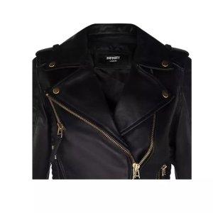 Women's Kay Micheal Style Biker Black Motorcycle Cowhide Jacket