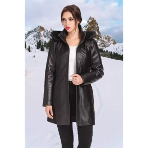 Women Irene Hooded real Cowhide Parka Coat