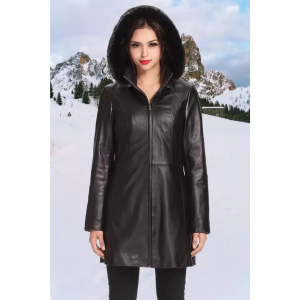 Women Irene Hooded real Cowhide Parka Coat