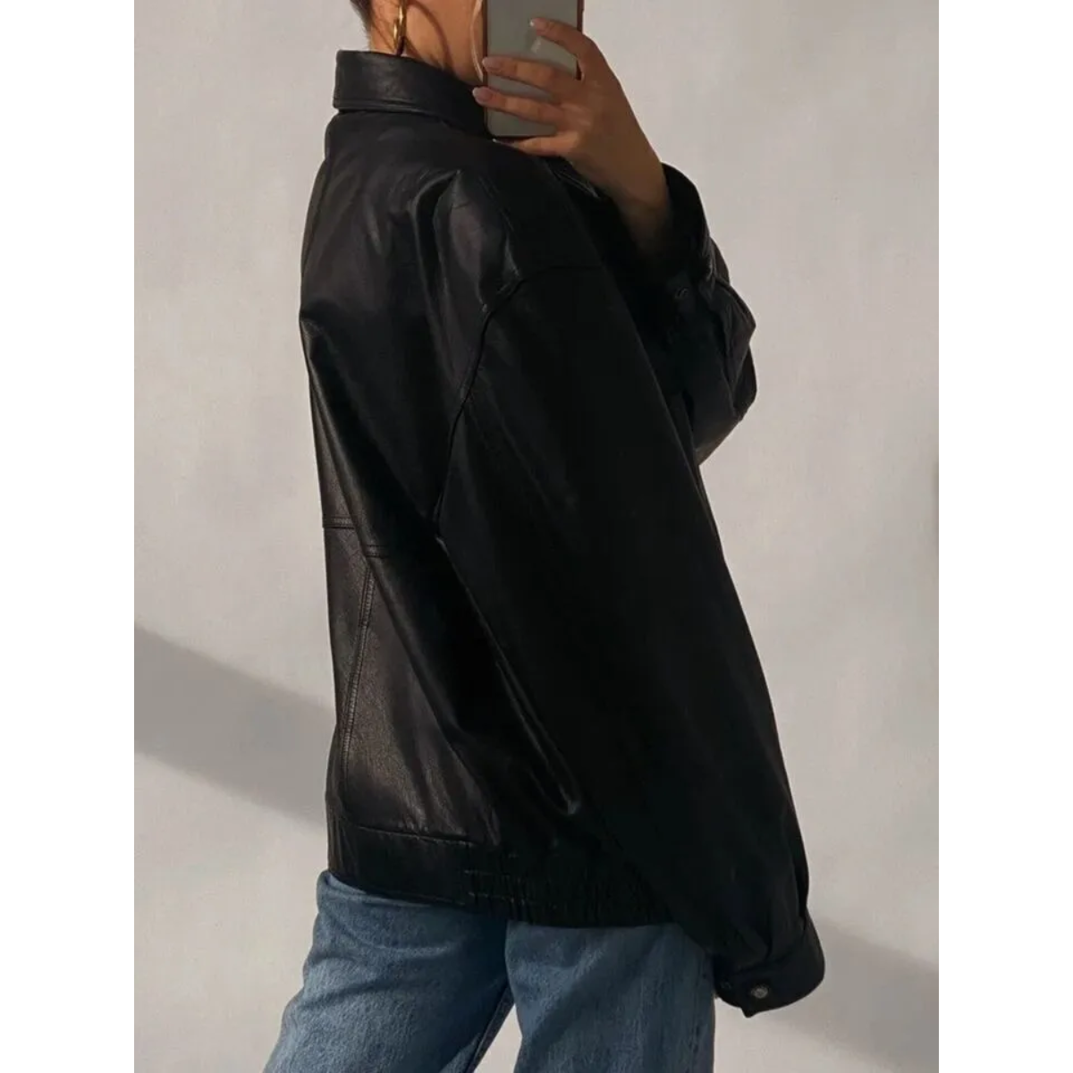 Women Oversize 90's Motorcycle Black Vintage Style Bomber Cowhide Jacket - Image 3