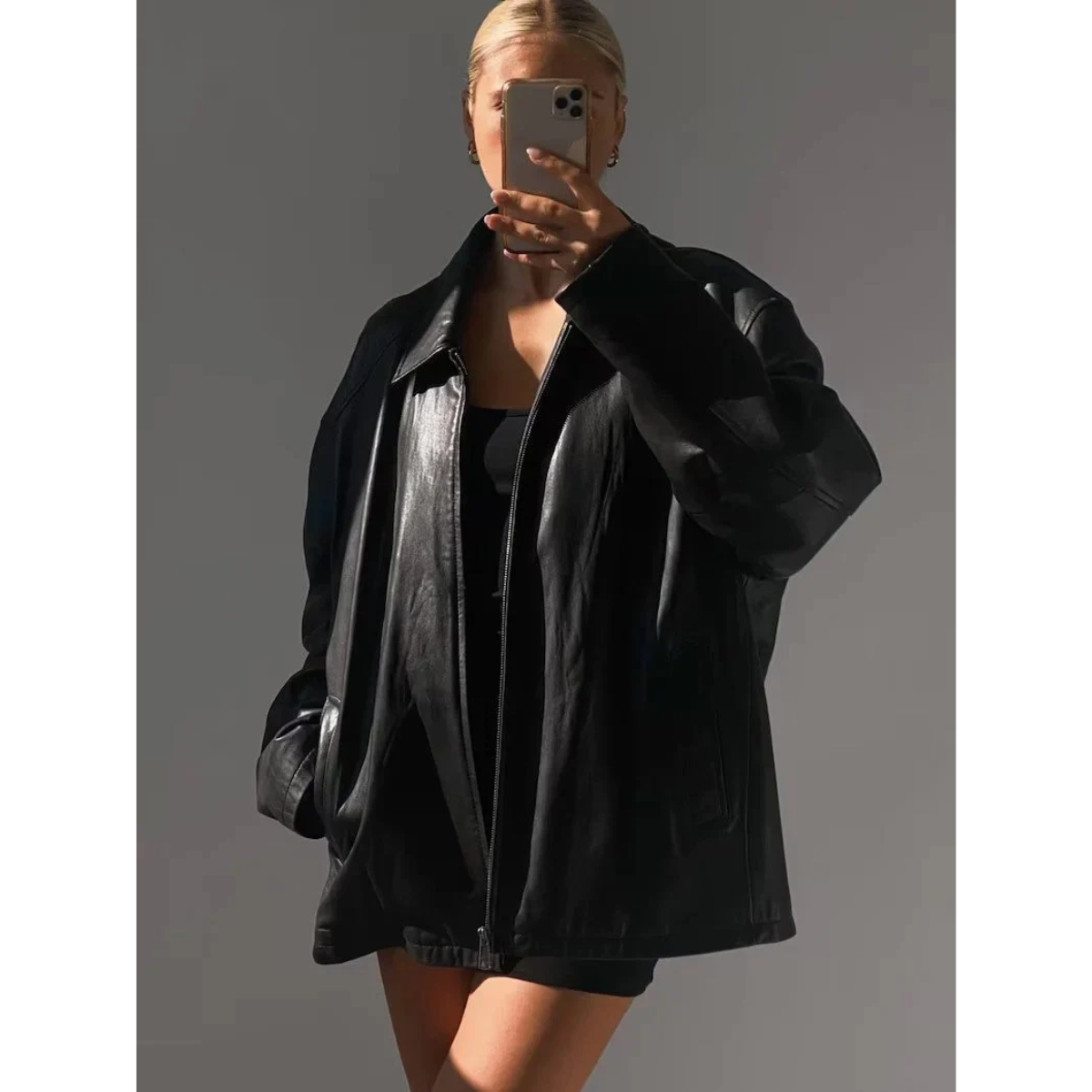 Women Premium Black Straight Fit Moto Bomber Jacket, Ladies real Oversize jacket - Image 3