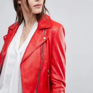 Women’s Red Cowhide Jacket Genuine real Soft Cowhide Motor Biker Belted Jacket
