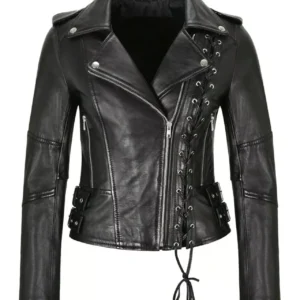Modern Women Lace Up Designer Coat Genuine real Real Cowhide Jacket
