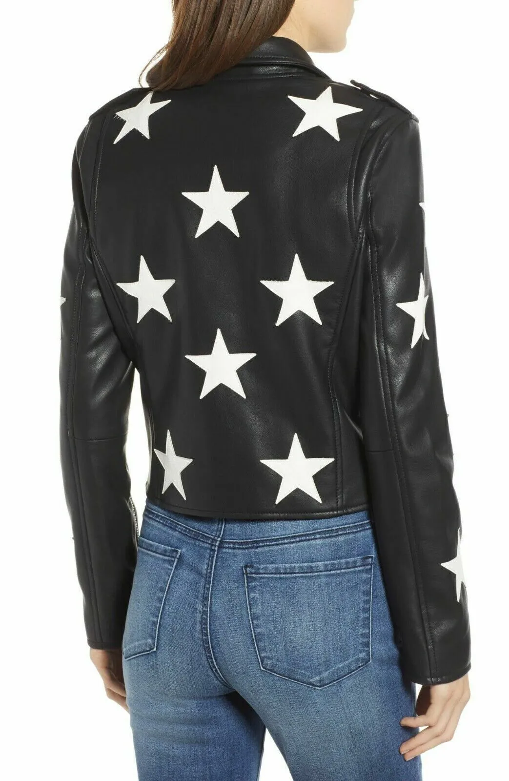 Black Ladies Genuine Cowhide Jacket - Star Jacket - Image 3