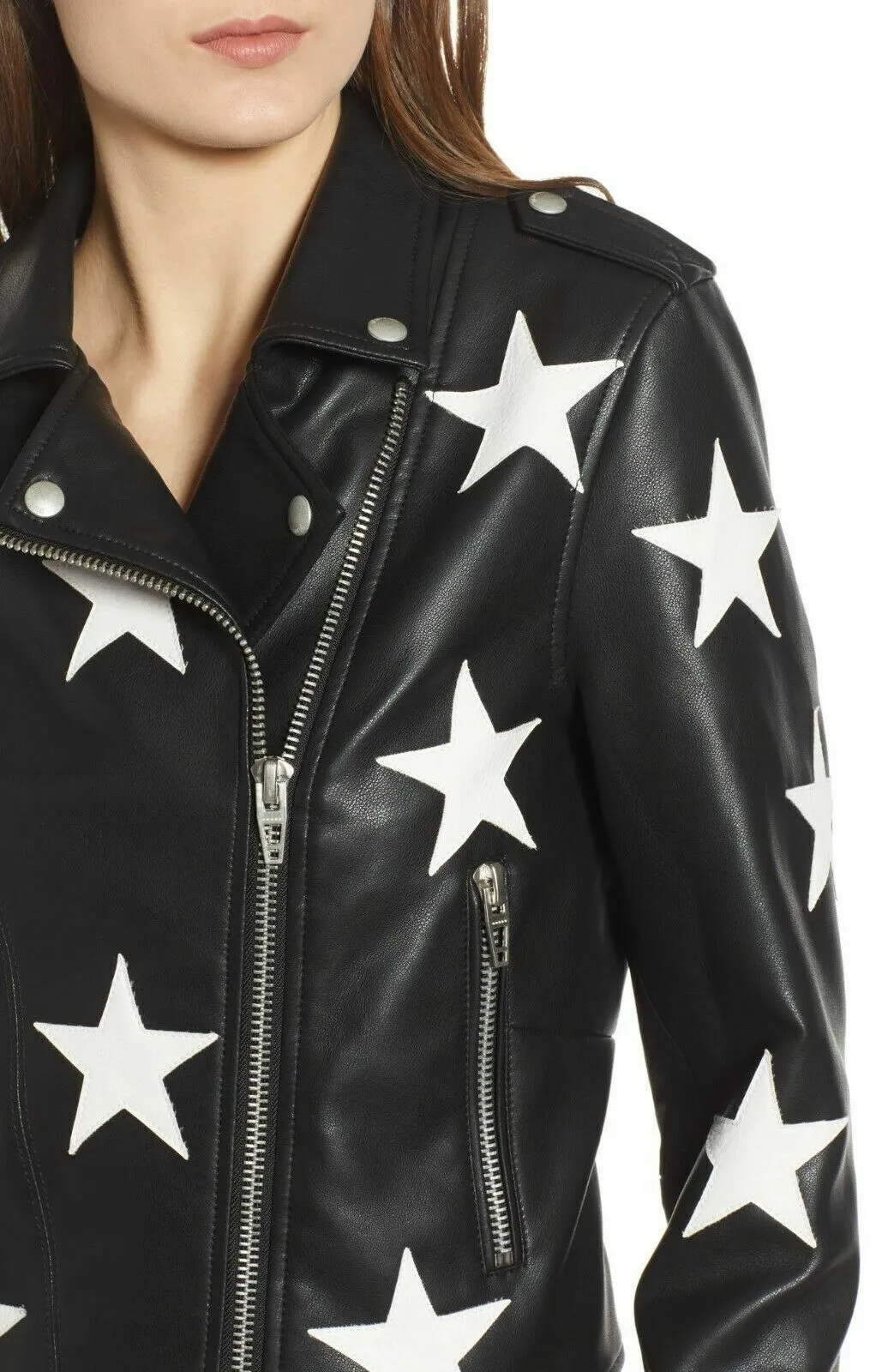 Black Ladies Genuine Cowhide Jacket - Star Jacket - Image 2