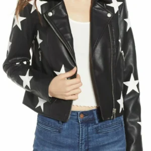 Black Ladies Genuine Cowhide Jacket - Star Jacket