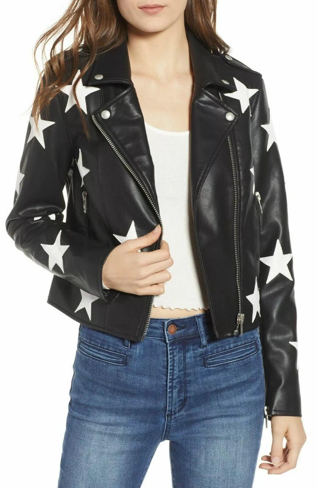 Black Ladies Genuine Cowhide Jacket - Star Jacket