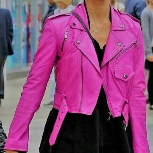 Women's HOT PINK Motorcycle Biker Jacket 100% Authentic real Cowhide Jacket