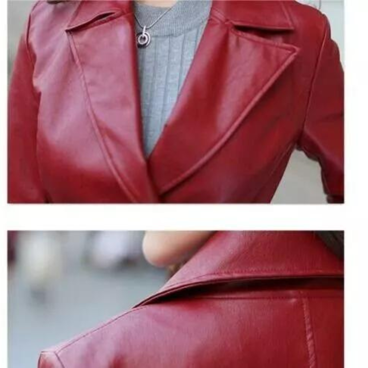 Women's Jacket Elegant PU Cowhide Single Button Waistband - Image 3