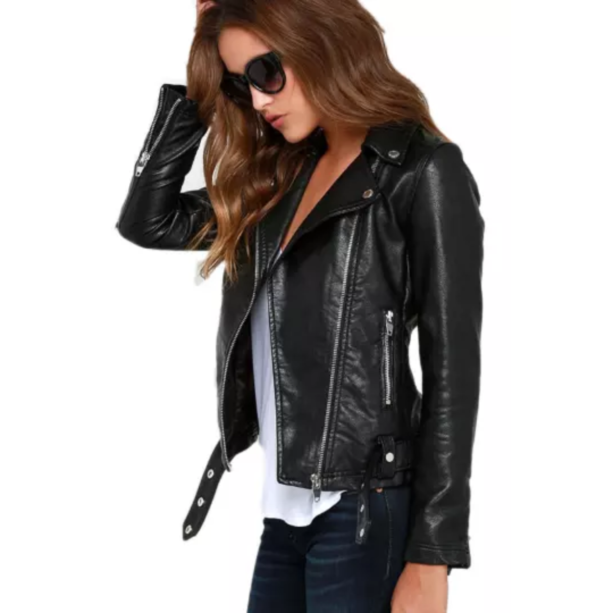 Women's Genuine real Cowhide Black Motorcycle Slim Fit Designer Biker Jacket - Image 2