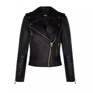 Women's Kay Micheal Style Biker Black Motorcycle Cowhide Jacket