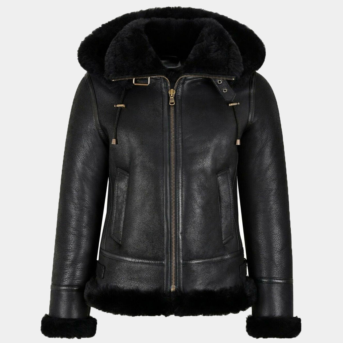 Women's RAF B3 Pilot Flying Bomber Aviator Style Cowhide Jacket Shearling Sheep