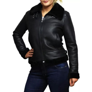 Women's Real B3 Shearling Sheepskin Cowhide Bomber Flight WW2 Winter Jacket