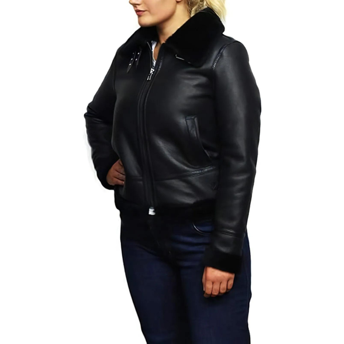 Women's Real B3 Shearling Sheepskin Cowhide Bomber Flight WW2 Winter Jacket - Image 2