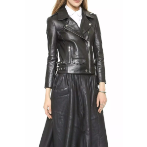 Women's Slim Fit YKK Zip Real Biker Black Cowhide Jacket