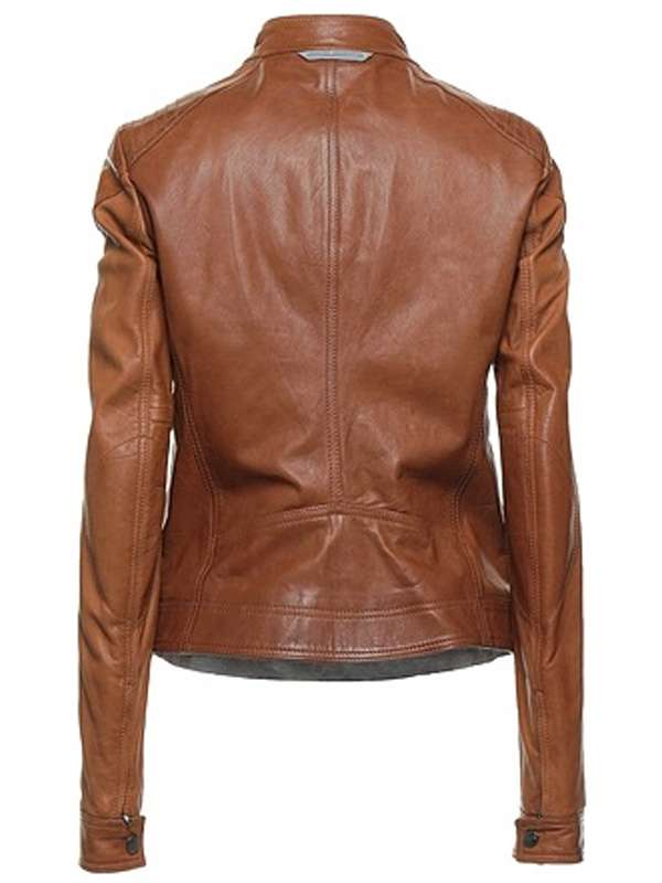 Women’s Tan Cafe Racer real Cowhide Jacket - Image 2