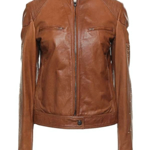 Women’s Tan Cafe Racer real Cowhide Jacket