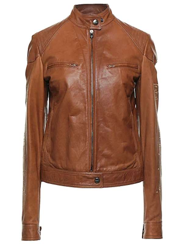 Women’s Tan Cafe Racer real Cowhide Jacket