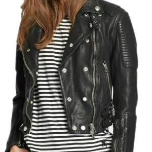 Womens Genuine real Cowhide Motorcycle Slim fit Designer Biker Jacket Black