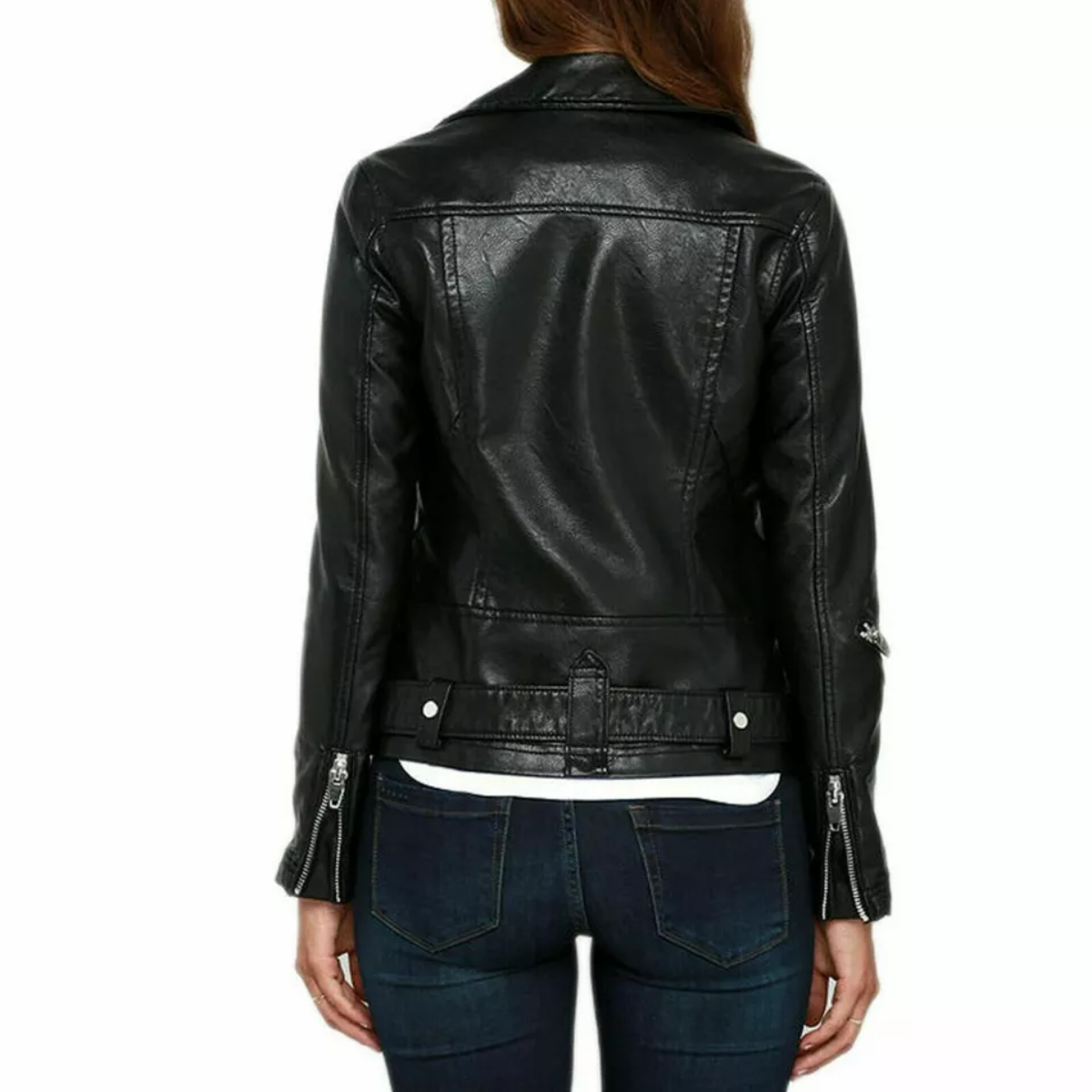Women's Genuine real Cowhide Black Motorcycle Slim Fit Designer Biker Jacket - Image 3