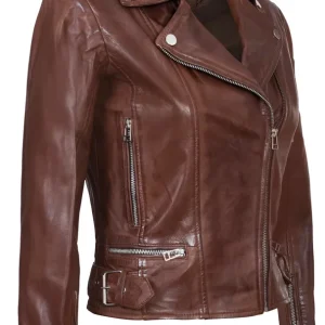 Womens Cowhide Jacket Classic Biker Style Brown 100% Real Cowhide Jacket Brando