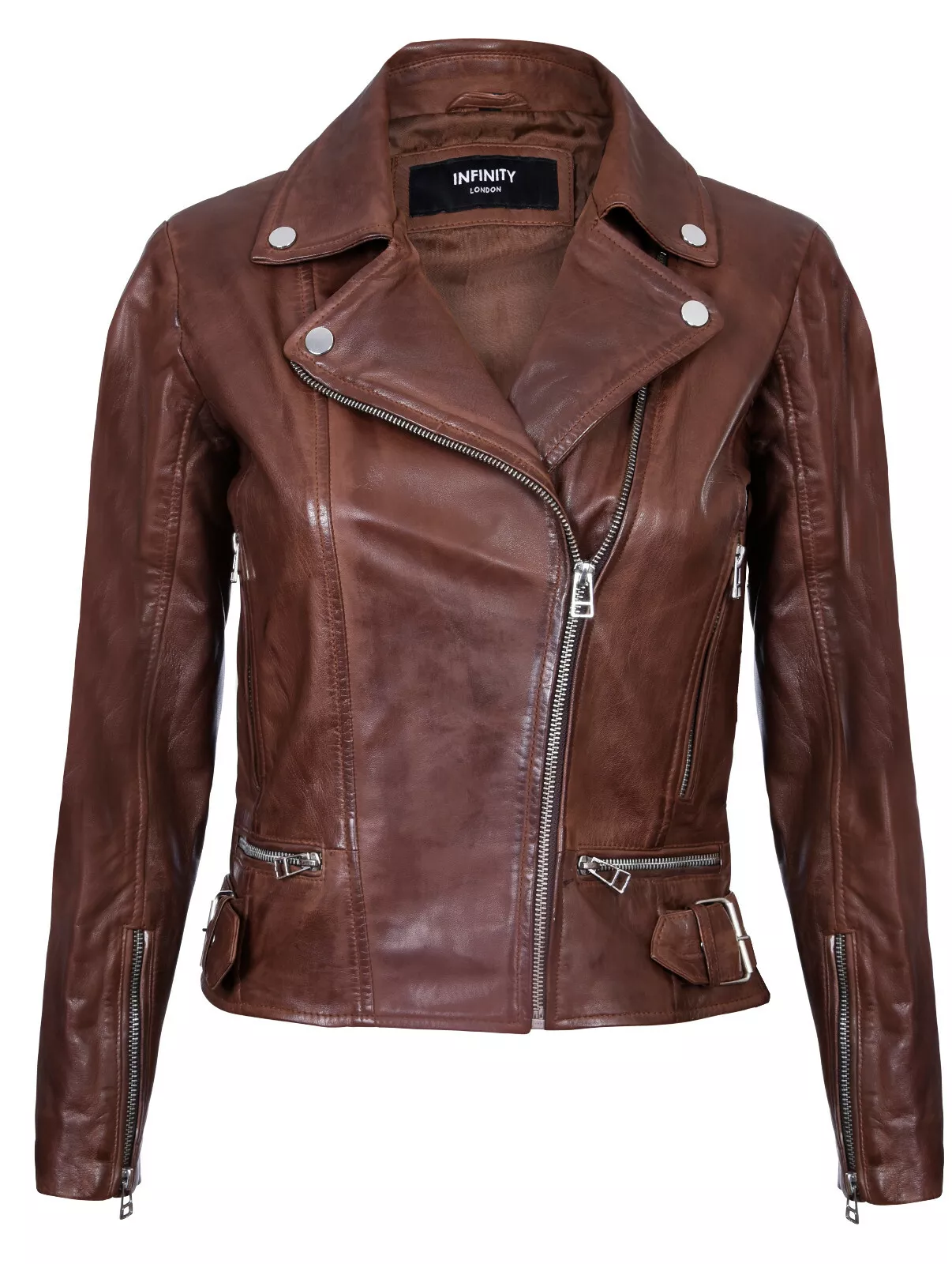 Womens Cowhide Jacket Classic Biker Style Brown 100% Real Cowhide Jacket Brando