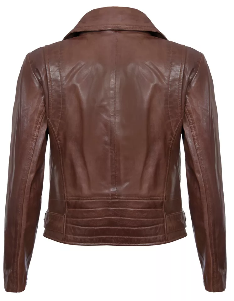 Womens Cowhide Jacket Classic Biker Style Brown 100% Real Cowhide Jacket Brando - Image 3