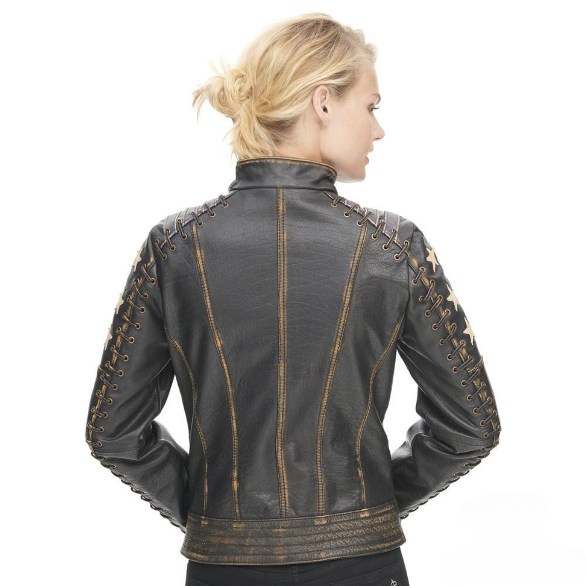 Women’s distressed Cowhide stars and stripes jacket