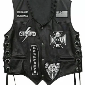 Zakk Wylde Black Label Society Biker Genuine Cowhide Vest Jacket BLS Patches