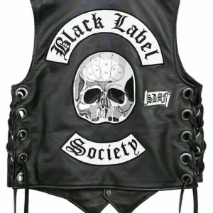 Zakk Wylde Black Label Society Biker Genuine Cowhide Vest Jacket BLS Patches