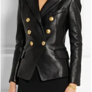 kim kardashian Double Breasted Slim Fit Sheepskin Cowhide Blazer For Women